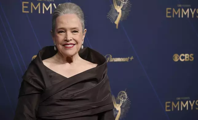 Kathy Bates arrives at the 77th Primetime Emmy Awards on Sunday, Sept. 14, 2025, at the Peacock Theater in Los Angeles. (Photo by Richard Shotwell/Invision/AP)