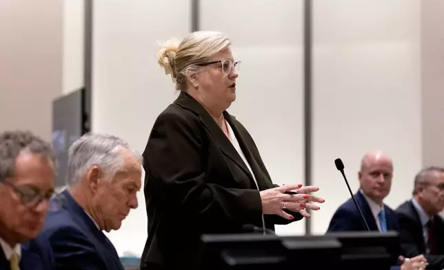 Defense attorney Kathryn Nester who is representing Tyler Robinson, the man accused of killing Charlie Kirk at Utah Valley University, speaks during a waiver hearing in Utah County Court in Provo, Utah, on Monday, Sept. 29, 2025. (Laura Seitz/The Deseret News via AP, Pool)