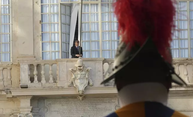 An Israeli flag is set up ahead of Israel's President Isaac Herzog arrival in the St. Damasus courtyard at The Vatican on his way to a private audience with Pope Leo XIV, Thursday, Sep. 4, 2025. (AP Photo/Domenico Stinellis)