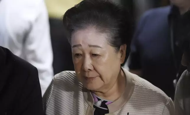 Hak Ja Han, the leader of South Korea's Unification Church, arrives at a special prosecutor's office in Seoul, South Korea, Wednesday, Sept. 17, 2025. (AP Photo/Lee Jin-man)
