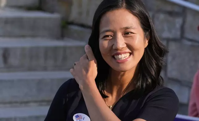 Boston Mayor Michelle Wu smiles after voting at a polling place, Tuesday, Sept. 9, 2025, in the Roslindale neighborhood of Boston. (AP Photo/Charles Krupa)