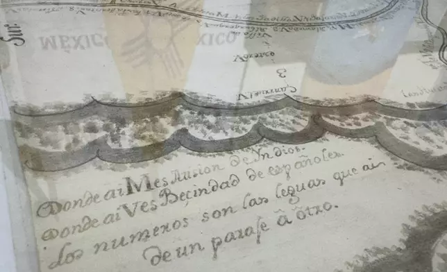 A centuries-old map being returned to Mexico's national archives is on display during a ceremony in Albuquerque, New Mexico, on Tuesday, Sept. 23, 2025. (AP Photo/Susan Montoya Bryan)
