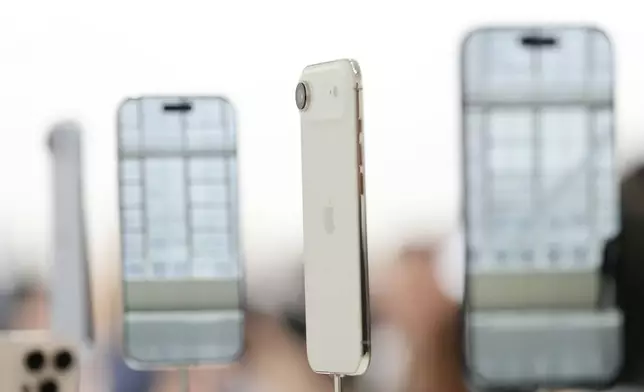 The iPhone Air is displayed during an announcement of new products at Apple Park on Tuesday, Sept. 9, 2025, in Cupertino, Calif. (AP Photo/Godofredo A. Vásquez)