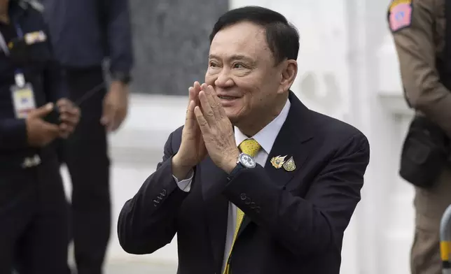 Former Thailand's Prime Minister Thaksin Shinawatra arrives at Supreme Court in Bangkok, Thailand, Tuesday, Sept. 9, 2025, (AP Photo/Wason Wanitchakorn)