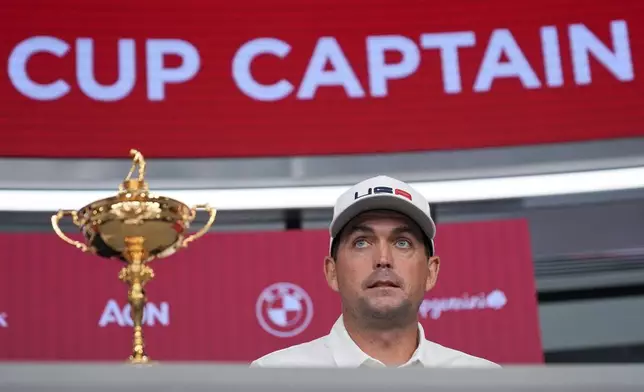 FILE - Keegan Bradley participates in a news conference in New York, Tuesday, July 9, 2024 in which he was introduced as the U.S. Ryder Cup captain for 2025. (AP Photo/Seth Wenig)