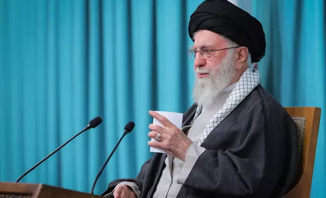 In this photo released on Tuesday, Sept. 23, 2025, by an official website of the office of the Iranian supreme leader, Supreme Leader Ayatollah Ali Khamenei speaks in a televised speech. (Office of the Iranian Supreme Leader via AP)