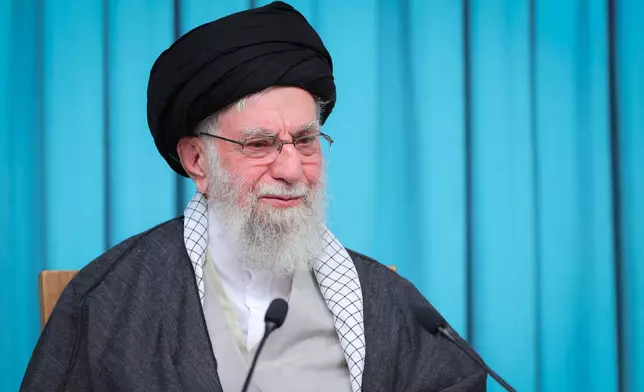 In this photo released on Tuesday, Sept. 23, 2025, by an official website of the office of the Iranian supreme leader, Supreme Leader Ayatollah Ali Khamenei speaks in a televised speech. (Office of the Iranian Supreme Leader via AP)