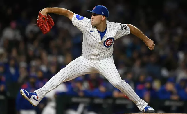 Chicago Cubs starter Matthew Boyd delivers a pitch during the first inning of a baseball game against the New York Mets, Wednesday, Sept. 24, 2025, in Chicago. (AP Photo/Paul Beaty)