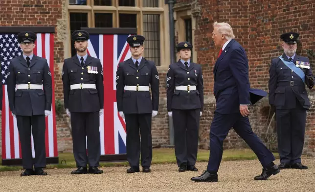 President Donald Trump arrives for a meeting with Britain's Prime Minister Keir Starmer at Chequers near Aylesbury, England, Thursday, Sept. 18, 2025. (AP Photo/Evan Vucci)