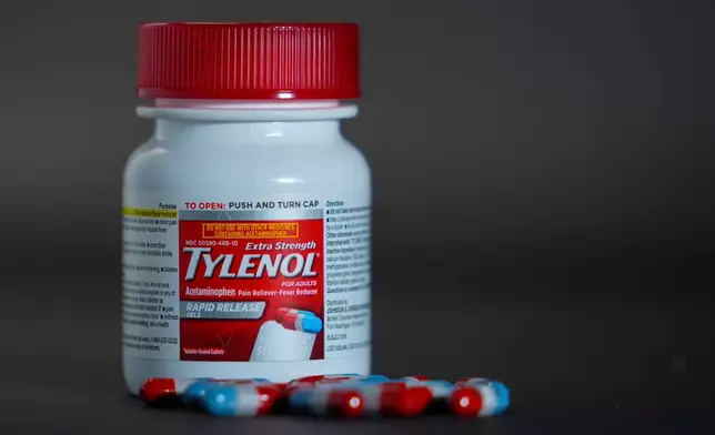 Extra Strength Tylenol is shown in Carmel, Ind., Tuesday, Sept. 23, 2025. (AP Photo/Michael Conroy)