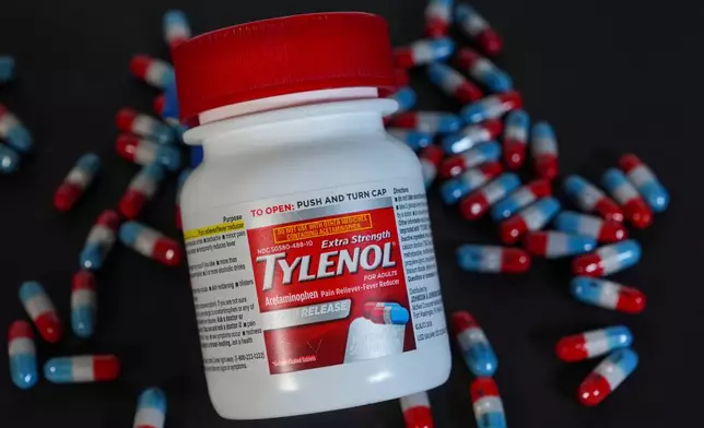Extra Strength Tylenol is shown in Carmel, Ind., Tuesday, Sept. 23, 2025. (AP Photo/Michael Conroy)