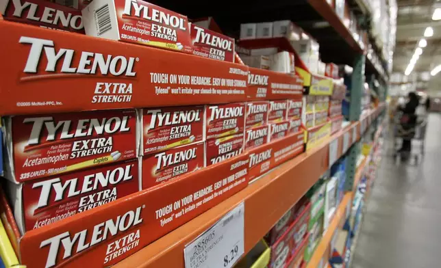 FILE - In this Dec. 12, 2007 file photo, Tylenol drugs are shown in the drug department at Costco in Mountain View, Calif. (AP Photo/Paul Sakuma, File)