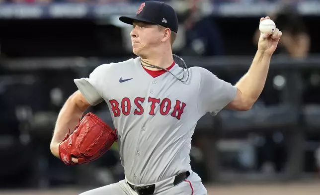 Boston Red Sox pitcher Kyle Harrison delivers to the Tampa Bay Rays during the first inning of a baseball game Saturday, Sept. 20, 2025, in Tampa, Fla. (AP Photo/Chris O'Meara)