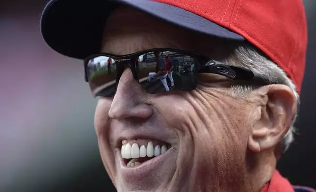 FILE - Washington National manager Davey Johnson laughs before a baseball game against the Miami Marlins at Nationals Park in Washington, Sunday, Sept. 22, 2013. (AP Photo/Susan Walsh, File)