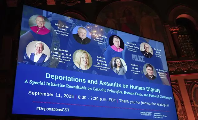 Some of the highest-ranking U.S. Catholic bishops and nuns on the front lines of America's immigration conflict gathered in Washington with academics and legal experts to rebuke the Trump administration's hardline policies during a panel at Georgetown University in Washington, Thursday, Sept. 11, 2025. (AP Photo/Luis Andres Henao)