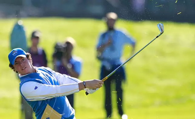 FILE - Europe's Rory McIlroy plays a shot on the 11th hole on the final day of the 2010 Ryder Cup golf tournament at the Celtic Manor Resort in Newport, Wales, Monday, Oct. 4, 2010. (AP Photo/Matt Dunham, File)
