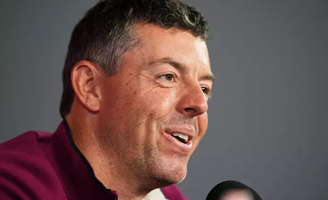 Europe's Rory McIlroy speaks during a news conference at the Ryder Cup golf tournament, Thursday, Sept. 25, 2025, on the Bethpage Black golf course, in Farmingdale, N.Y. (AP Photo/Seth Wenig)