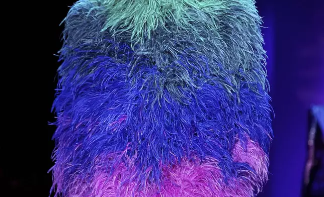 FILE - A model wears a creation for Giorgio Armani's fall-winter 2015/2016 Haute Couture fashion collection presented in Paris, France, July 7, 2015. (AP Photo/Thibault Camus, file)