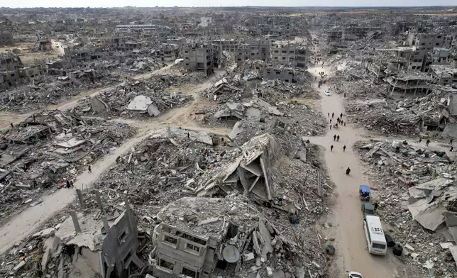 FILE - Displaced Palestinians return to Rafah, Gaza Strip, Jan. 20, 2025, a day after a ceasefire deal between Israel and Hamas went into effect. (AP Photo/Jehad Alshrafi, File)