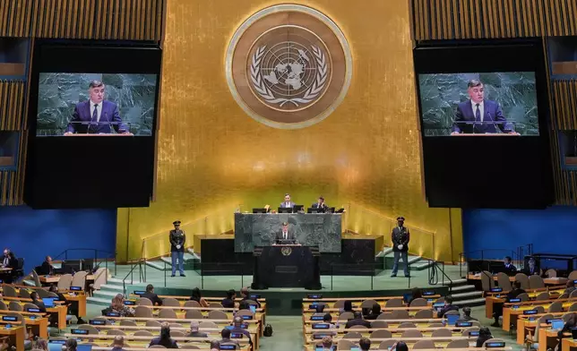 Croatia President Zoran Milanovic addresses the 80th session of the United Nations General Assembly, Wednesday, Sept. 24, 2025. (AP Photo/Richard Drew)