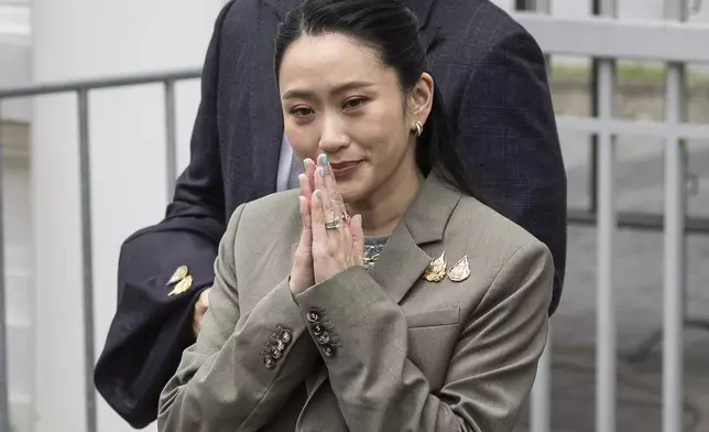 Former Prime Minister Paetongtarn Shinawatra, daughter of former Prime Minister Thaksin Shinawatra leaves the Supreme Court in Bangkok, Thailand, Tuesday, Sept. 9, 2025. (AP Photo/Wason Wanichakorn)