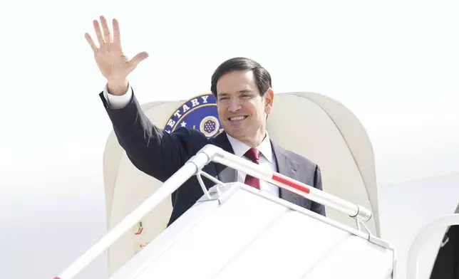 U.S. Secretary of State Marco Rubio boards his plane at Felipe Angeles International Airport in Zumpango, on the outskirts of Mexico City, Wednesday, Sept. 3, 2025, en route to Ecuador. (AP Photo/Jacquelyn Martin, Pool)