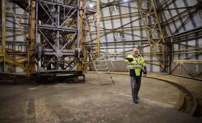 Mattias Abrahamsson, business development director for the science division, of the Esrange Space Center gestures in one of the base's facilities in Kiruna, Sweden, Tuesday, Aug. 19, 2025. (AP Photo/Malin Haarala)