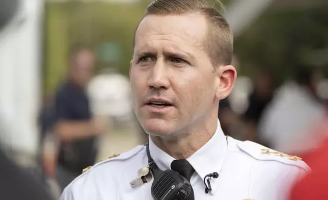 U.S. Secret Service Uniformed Division Assistant Chief Andrew Ackley speaks to reporters during a training exercise with local and federal law enforcement, organized by the U.S. Capitol Police, at the U.S. Secret Service James J. Rowley Training Center Friday, Sept. 5, 2025, in Laurel, Md. (AP Photo/Mark Schiefelbein)