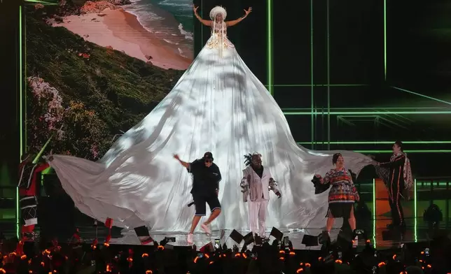 South Africa's Mzansi Jikelele group performs the song "Home" at the International Music Competition "Intervision" at the Live Arena outside Moscow, Russia, Saturday, Sept. 20, 2025. (AP Photo/Alexander Zemlianichenko)