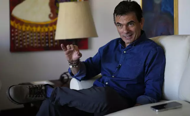 Presidential candidate Rodrigo Paz gives an interview in La Paz, Bolivia, Monday, Sept. 1, 2025. (AP Photo Juan Karita)