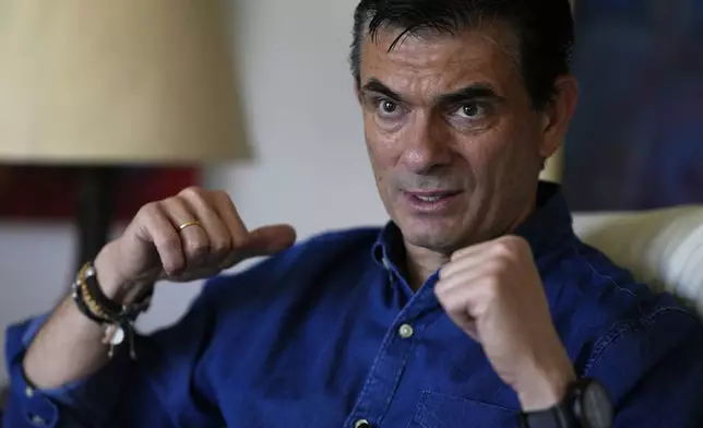 Presidential candidate Rodrigo Paz gives an interview in La Paz, Bolivia, Monday, Sept. 1, 2025. (AP Photo Juan Karita)