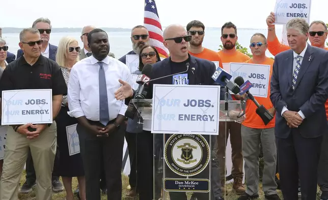 FILE - Patrick Crowley, president of the Rhode Island AFL-CIO, speaks during a news conference in North Kingstown, R.I., on Aug. 25, 2025. (AP Photo/Jennifer McDermott, File)