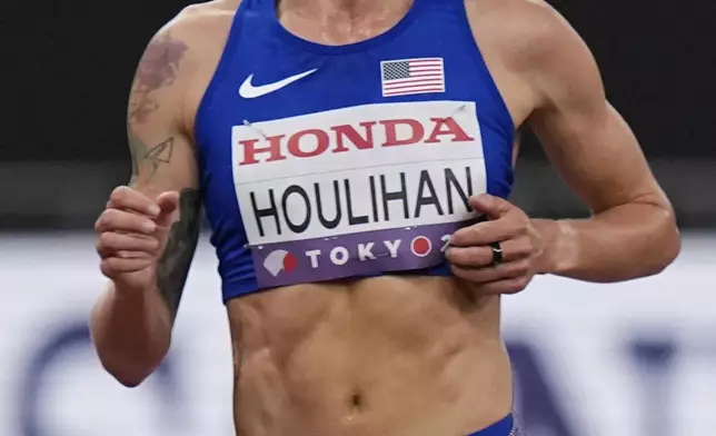United States' Shelby Houlihan competes in women's 5,000 meters heat at the World Athletics Championships in Tokyo, Thursday, Sept. 18, 2025. (AP Photo/Eugene Hoshiko)