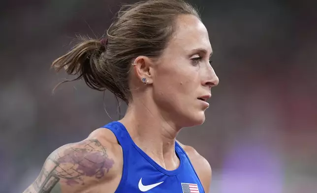 United States' Shelby Houlihan competes in women's 5,000 meters heat at the World Athletics Championships in Tokyo, Thursday, Sept. 18, 2025. (AP Photo/Eugene Hoshiko)
