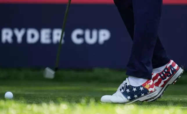 United States' Justin Thomas hits his tee shot on the eighth hole at Bethpage Black golf course during the Ryder Cup golf tournament, Friday, Sept. 26, 2025, in Farmingdale, N.Y. (AP Photo/Seth Wenig)