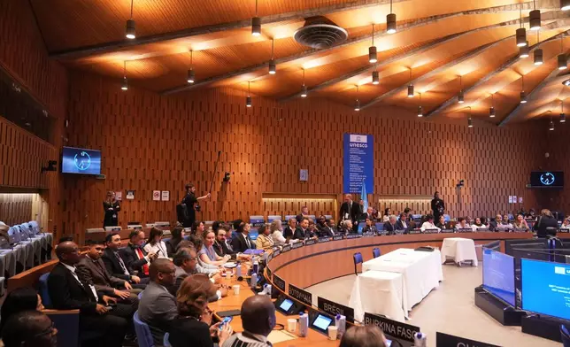 Members of the UNESCO executive board gather to elect their new Secretary General, at the UNESCO headquarters in Paris, Monday, Oct. 6, 2025. (Thibault Camus)