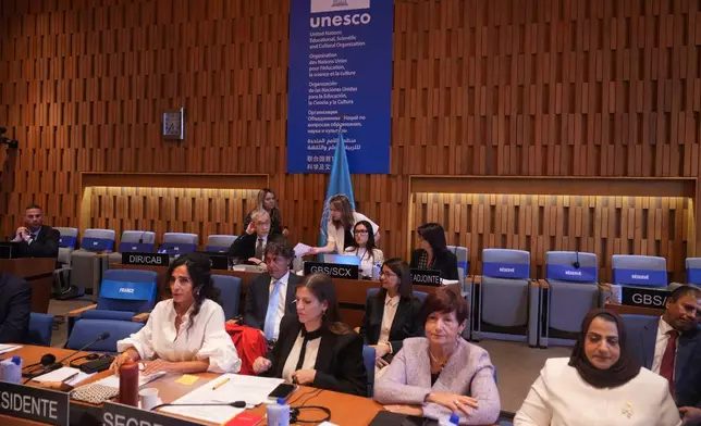 Members of the UNESCO executive board gather to elect their new Secretary General, at the UNESCO headquarters in Paris, Monday, Oct. 6, 2025. (Thibault Camus)