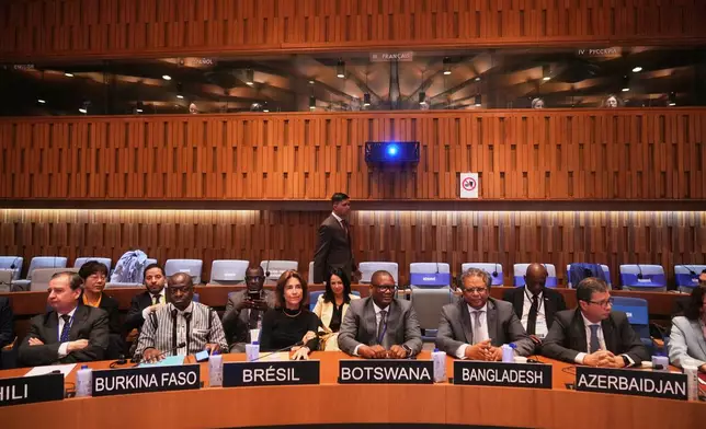 Members of the UNESCO executive board gather to elect their new Secretary General, at the UNESCO headquarters in Paris, Monday, Oct. 6, 2025. (Thibault Camus)