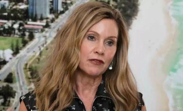 In this image taken from a video, Australia’s eSafety Commissioner Julie Inman Grant speaks to reporters in Gold Coast, Australia, Friday, Oct. 17, 2025. (Australian Broadcasting Corporation via AP)