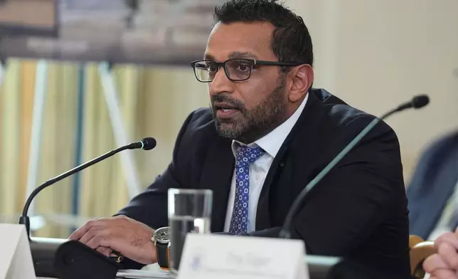 FBI director Kash Patel speaks during a roundtable on criminal cartels with President Donald Trump in the State Dining Room of the White House, Thursday, Oct. 23, 2025, in Washington. (AP Photo/Evan Vucci)