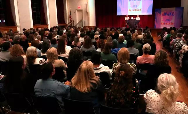 Audience members listen as best-selling Christian writer and influencer Jen Hatmaker talks about her new book, "Awake," in Nashville, Tenn., on Sept. 25, 2025. (AP Photo/Mark Humphrey)