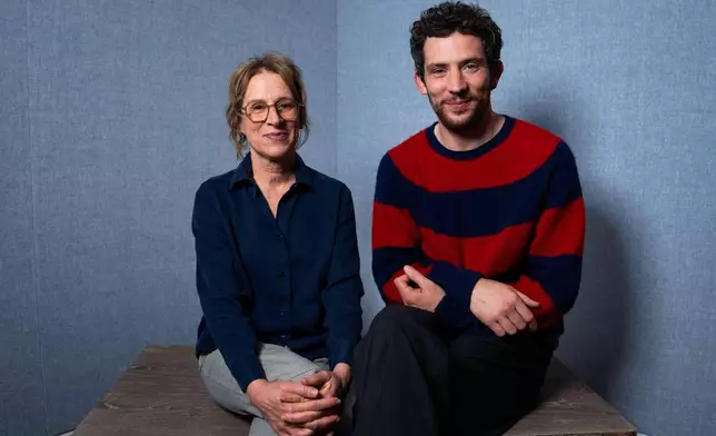 Director Kelly Reichardt, left, and Josh O'Connor pose for a portrait to promote the film "The Mastermind" in London on Monday, Oct. 13, 2025. (Photo by Scott A Garfitt/Invision/AP)