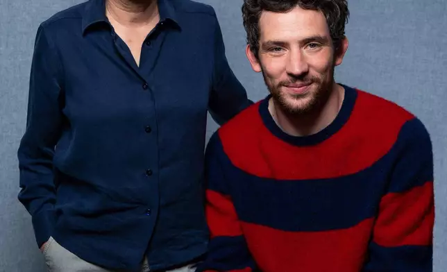 Director Kelly Reichardt, left, and Josh O'Connor pose for a portrait to promote the film "The Mastermind" in London on Monday, Oct. 13, 2025. (Photo by Scott A Garfitt/Invision/AP)