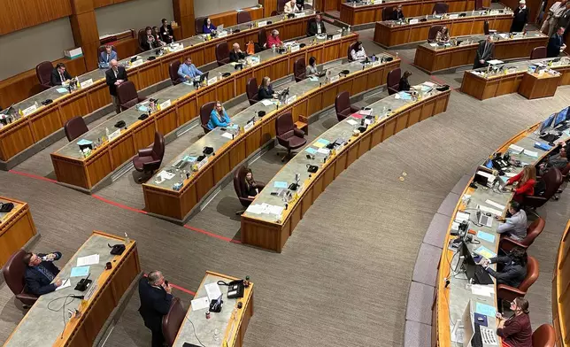 New Mexico Republican state Senate Minority Leader Bill Sharer of Farmington, N.M., speaks at the opening of a special legislative session in Santa Fe, N.M., Wednesday, Oct. 1, 2025. (AP Photo/Morgan Lee)