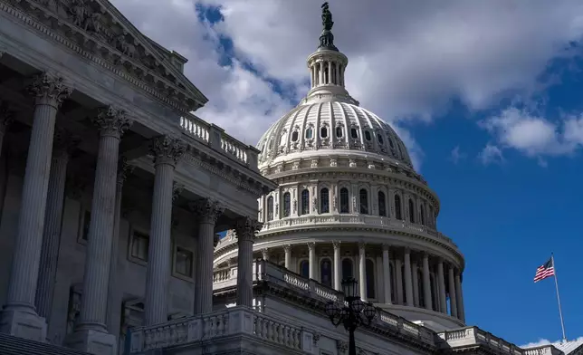 The U.S. Capitol is seen on the second day of the government shutdown, in Washington, Thursday, Oct. 2, 2025. (AP Photo/J. Scott Applewhite)