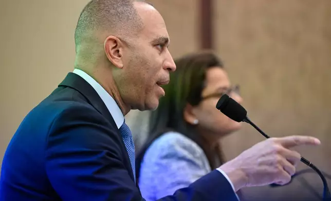 Chairman Hakeem Jeffries, D-N.Y., of the House Democratic Steering and Policy Committee speaks during a hearing on healthcare on Capitol Hill Wednesday, Oct. 8, 2025, in Washington. (AP Photo/John McDonnell)