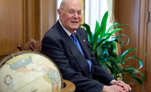 Retired Supreme Court Justice Anthony Kennedy, 88, poses for a portrait, Wednesday, Oct. 8, 2025, in his office at the Supreme Court in Washington. (AP Photo/Jacquelyn Martin)