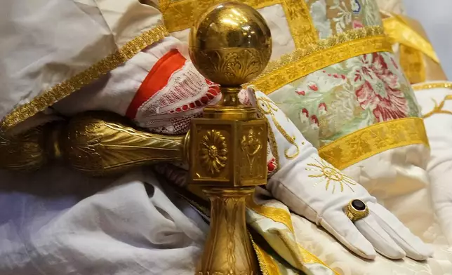 Cardinal Raymond Leo Burke celebrates an old Latin Mass for pilgrims in St. Peter's Basilica, at the Vatican, Saturday, Oct. 25, 2025. (AP Photo/Alessandra Tarantino)