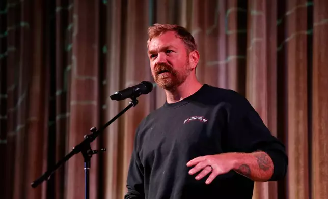Democratic Maine Senate candidate Graham Platner speaks at a town hall in Ogunquit, Maine, Wednesday, Oct. 22, 2025. (AP Photo/Caleb Jones)