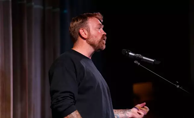Democratic Maine Senate candidate Graham Platner speaks at a town hall in Ogunquit, Maine, Wednesday, Oct. 22, 2025. (AP Photo/Caleb Jones)